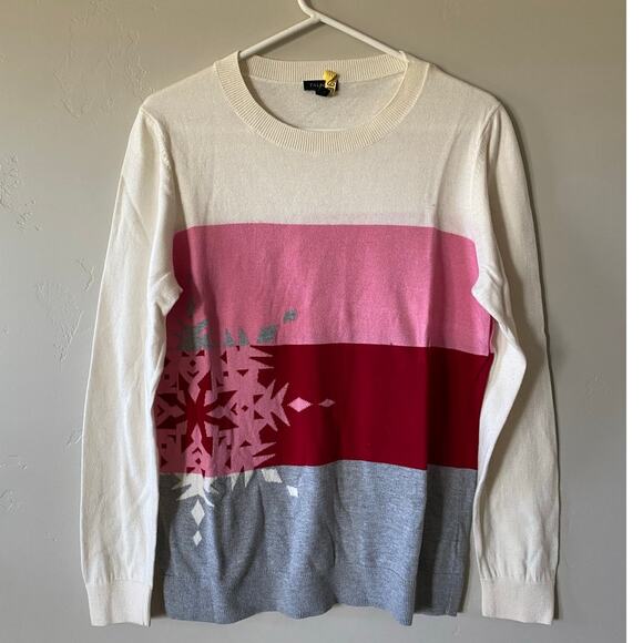 Talbots Multicolored Snowflake Cotton Blend Sweater- Size Large - Picture 1 of 4